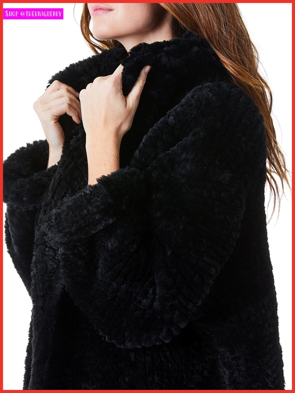 Alice + Olivia Flynn Black Faux Fur Oversized Open Front Midi Coat